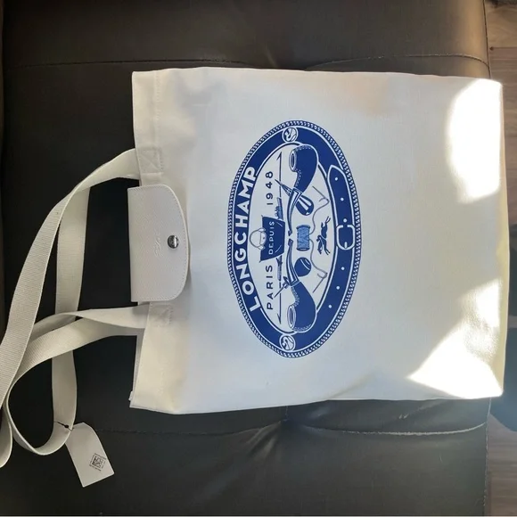 Longchamp White and Blue Tote Bag - Picture 3 of 4